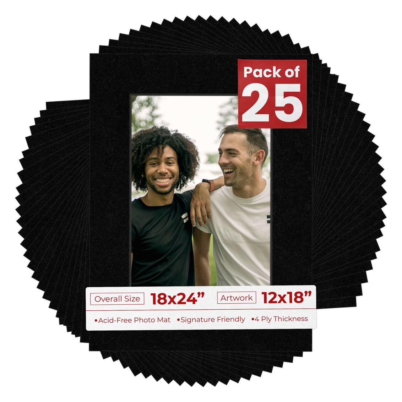 Black with Black Core Mat Board for 18x24 Frames - Fits 12x18 Photos